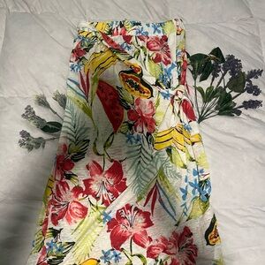 C&C California Vibrant Floral A-Line Linen Skirt